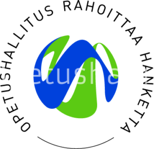 Opetushallituksen rahoittama logo, jossa vihreää ja sinistä sekä mustaa tekstiä.